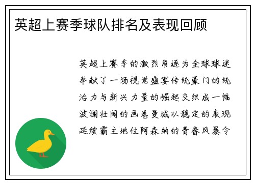 英超上赛季球队排名及表现回顾
